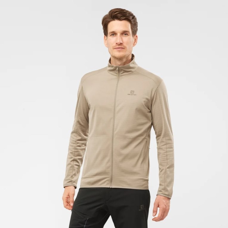 Beige Salomon Essential Lightwarm Full Zip Men\'s Jackets | IE RJ8691